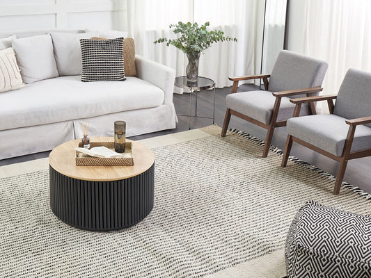Teppich Wolle beige / schwarz 200 x 300 cm Kurzflor DIVARLI
