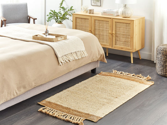 Teppich Jute sandbeige 80 x 150 cm geometrisches Muster Kurzflor DEDEMLI