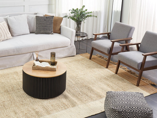 Teppich Jute sandbeige 200 x 300 cm geometrisches Muster Kurzflor DEDEMLI