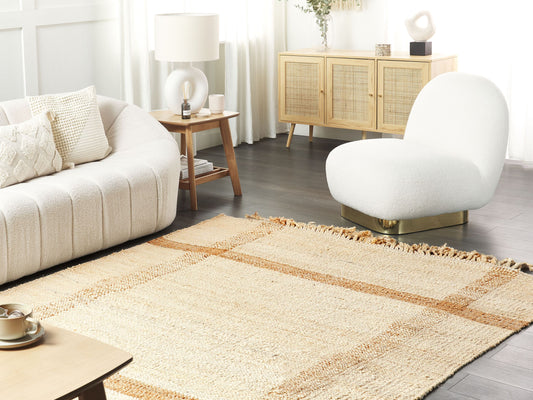 Teppich Jute sandbeige 160 x 230 cm geometrisches Muster Kurzflor YELMEZ