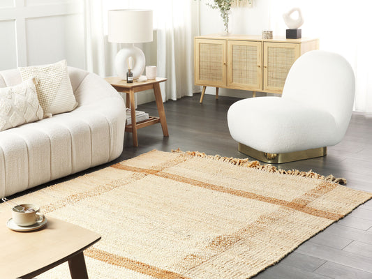 Teppich Jute sandbeige 140 x 200 cm geometrisches Muster Kurzflor YELMEZ