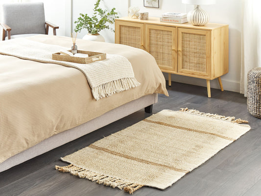 Teppich Jute sandbeige 80 x 150 cm geometrisches Muster Kurzflor YELMEZ