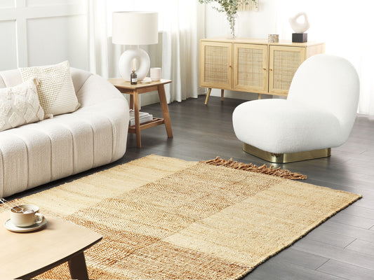 Teppich Jute sandbeige 160 x 230 cm geometrisches Muster Kurzflor HAMZALAR