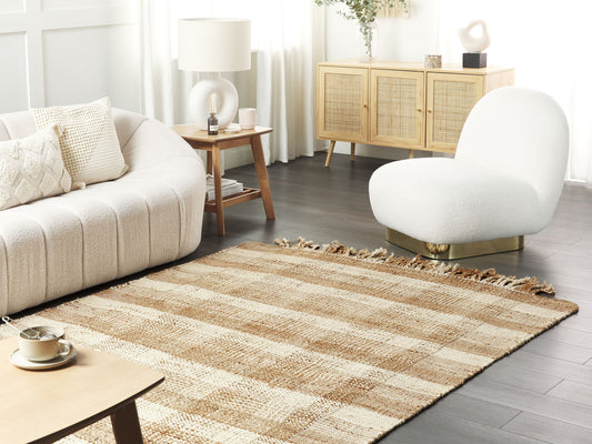Teppich Jute sandbeige 140 x 200 cm geometrisches Muster Kurzflor BERISSA