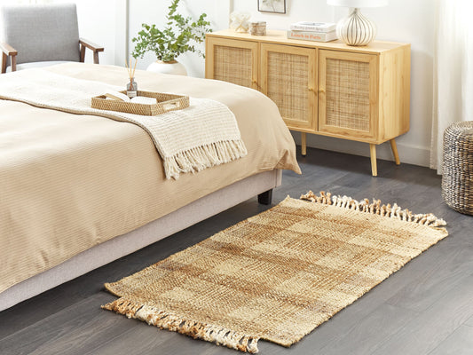 Teppich Jute sandbeige 80 x 150 cm geometrisches Muster Kurzflor BERISSA