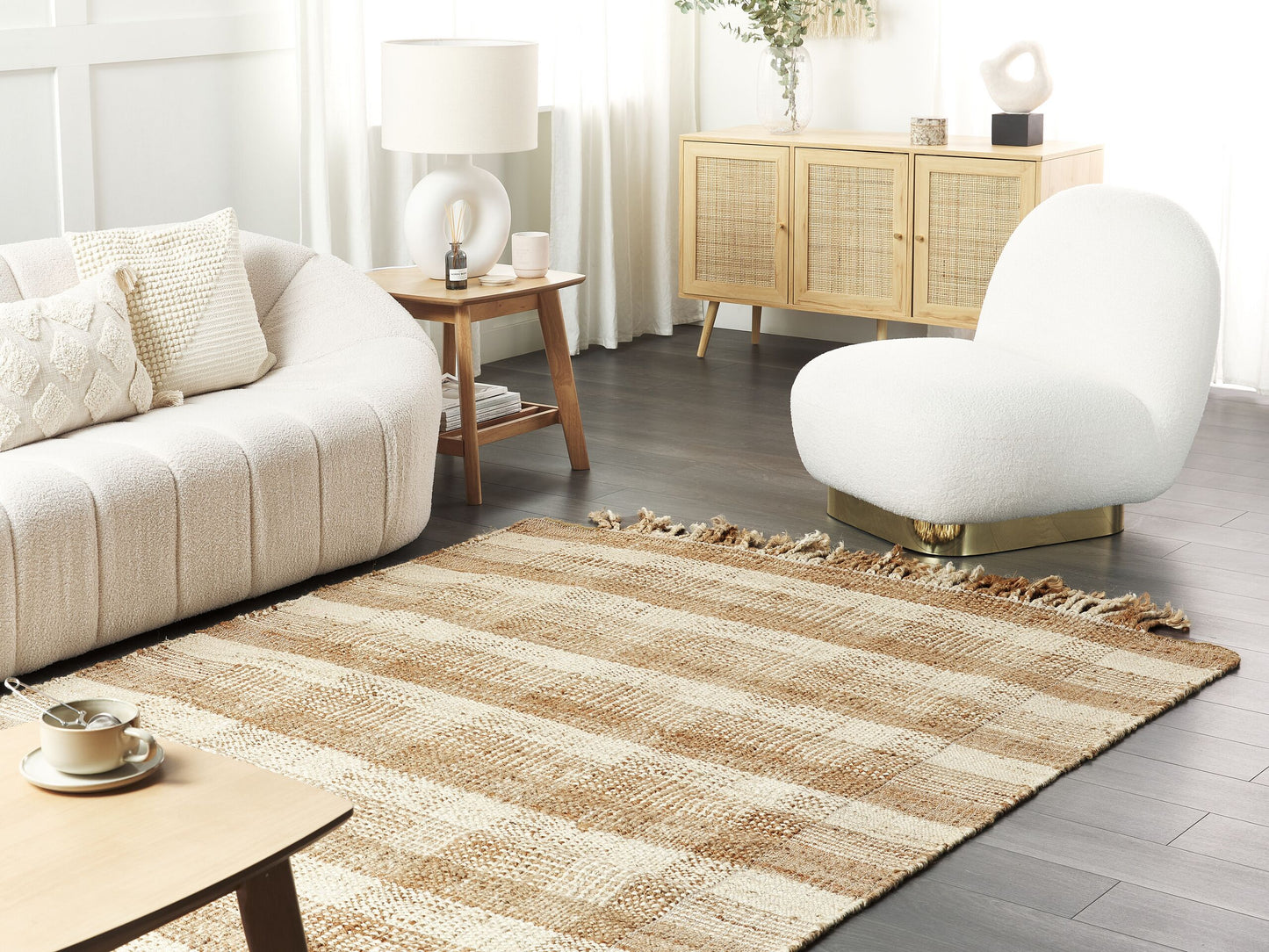 Teppich Jute sandbeige 160 x 230 cm geometrisches Muster Kurzflor BERISSA