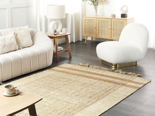Teppich Jute sandbeige 160 x 230 cm geometrisches Muster Kurzflor ORTAOBA