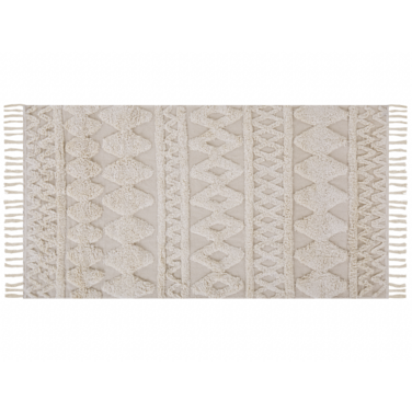 Teppich Baumwolle beige 80 x 150 cm geometrisches Muster Fransen Kurzflor DIDIM