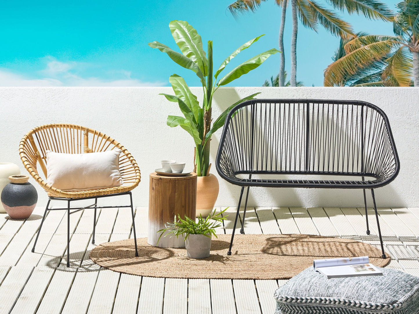 Gartenbank ACAPULCO II 113 cm Polyrattan Schwarz