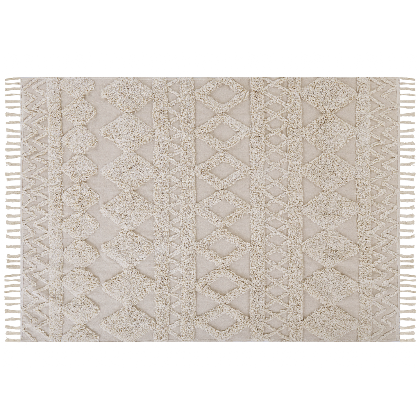 Teppich Baumwolle beige 160 x 230 cm geometrisches Muster Fransen Kurzflor DIDIM