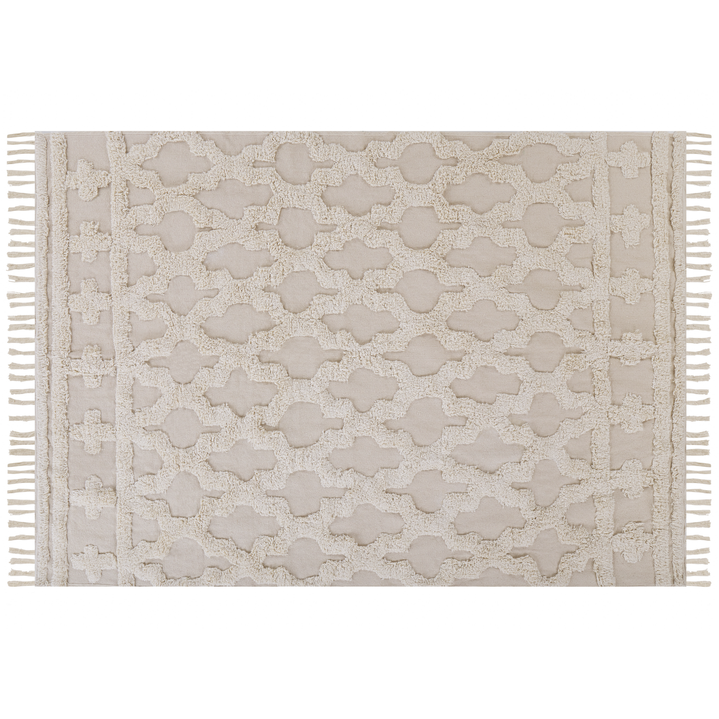 Teppich Baumwolle beige 160 x 230 cm marokkanisches Muster Fransen SULUOVA