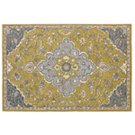 Teppich Wolle gelb / blau 140 x 200 cm orientalisches Muster Kurzflor MUCUR
