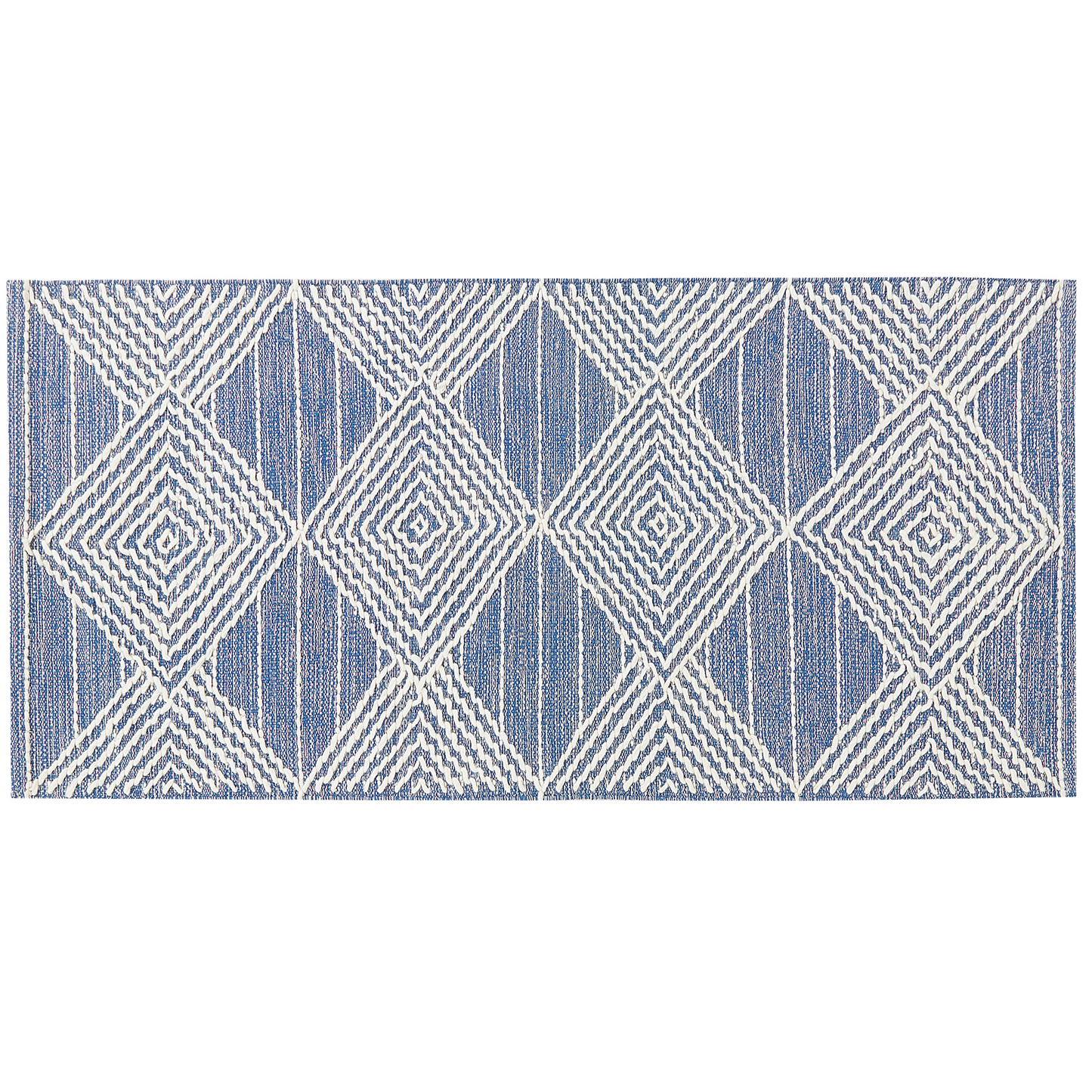 Teppich Wolle beige / blau 80 x 150 cm geometrisches Muster Kurzflor DATCA
