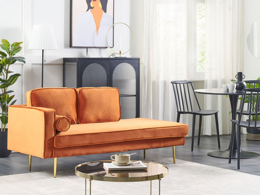 Chaiselongue Samtstoff orange linksseitig MIRAMAS