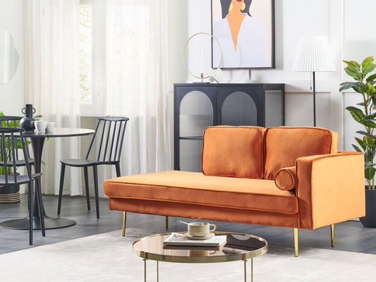 Chaiselongue Samtstoff orange rechtsseitig MIRAMAS