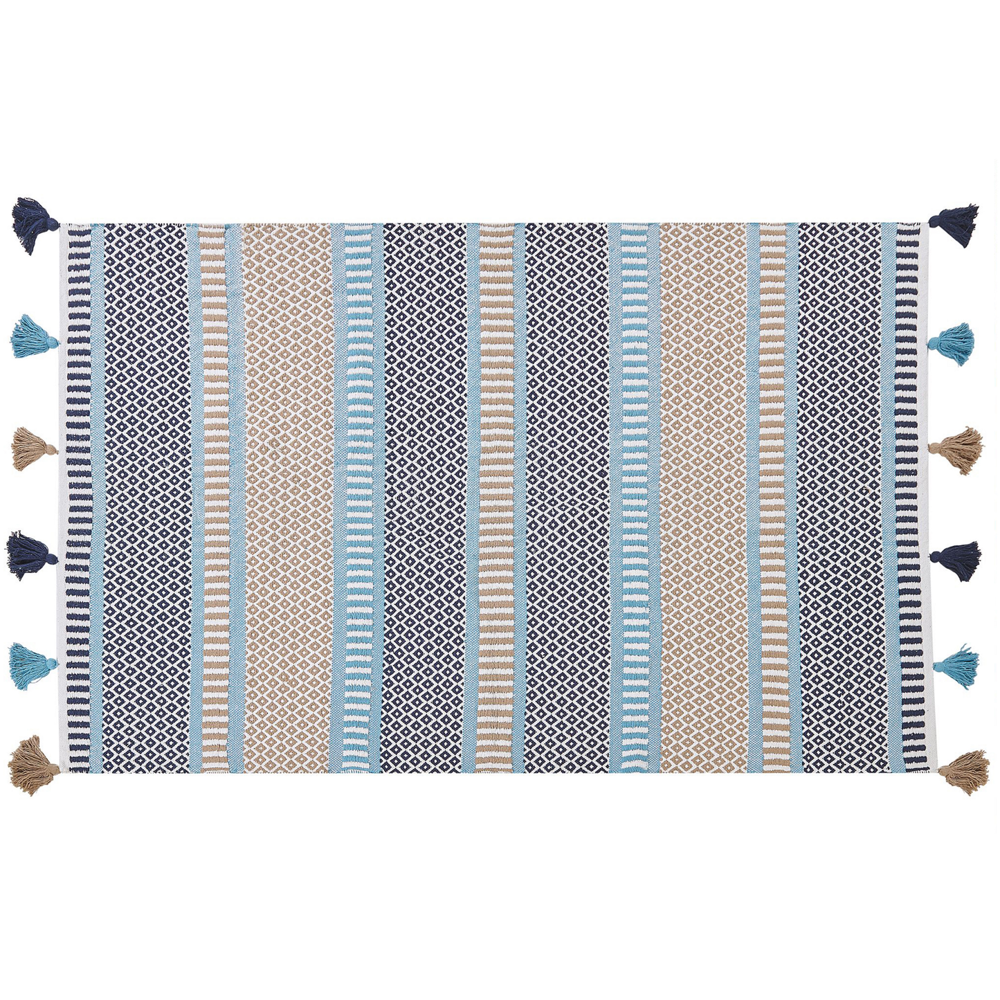 Teppich Baumwolle blau / beige 140 x 200 cm Kurzflor MARMARA