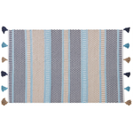 Teppich Baumwolle blau / beige 140 x 200 cm Kurzflor MARMARA