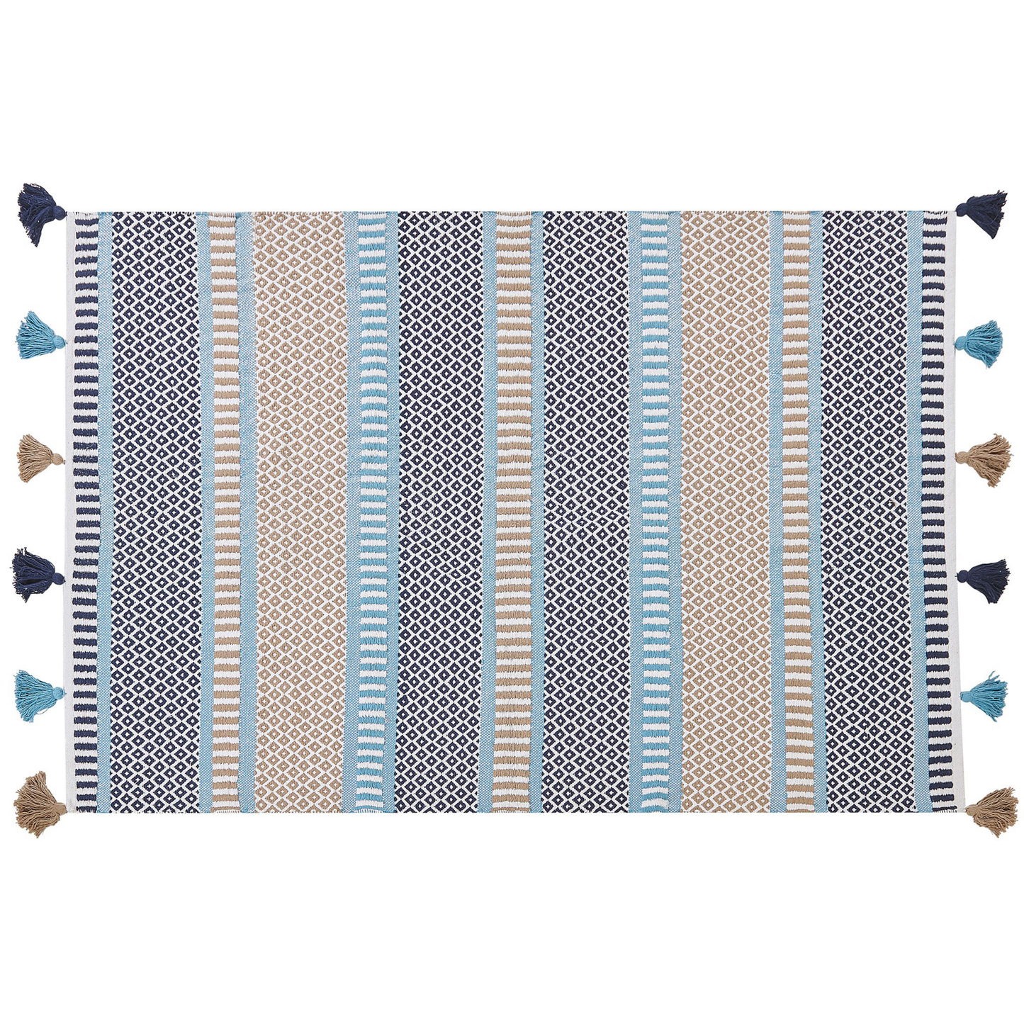 Teppich Baumwolle blau / beige 160 x 230 cm Kurzflor MARMARA