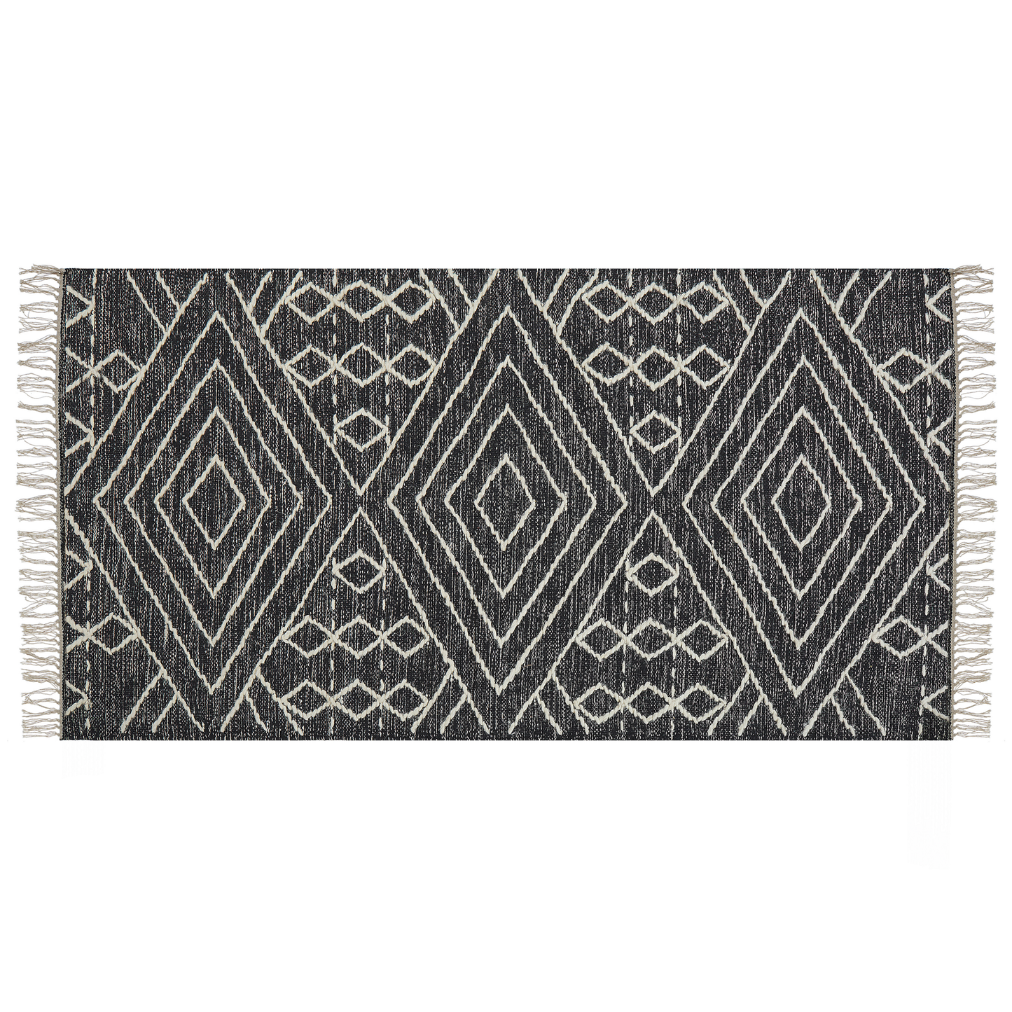 Teppich Baumwolle schwarz / weiss 80 x 150 cm geometrisches Muster Kurzflor KHENIFRA