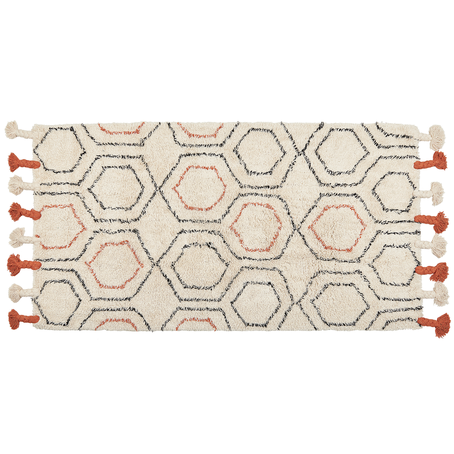 Teppich Baumwolle beige / orange 80 x 150 cm geometrisches Muster Kurzflor HAJIPUR