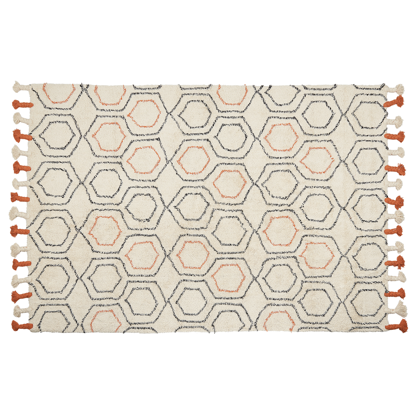 Teppich Baumwolle beige / orange 140 x 200 cm geometrisches Muster Kurzflor HAJIPUR