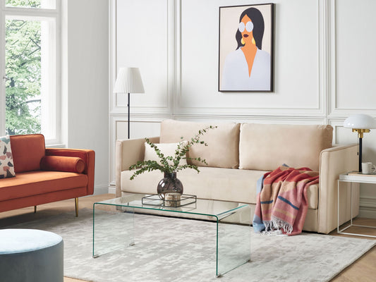 3-Sitzer Schlafsofa Samtstoff hellbeige mit Stauraum EKSJO