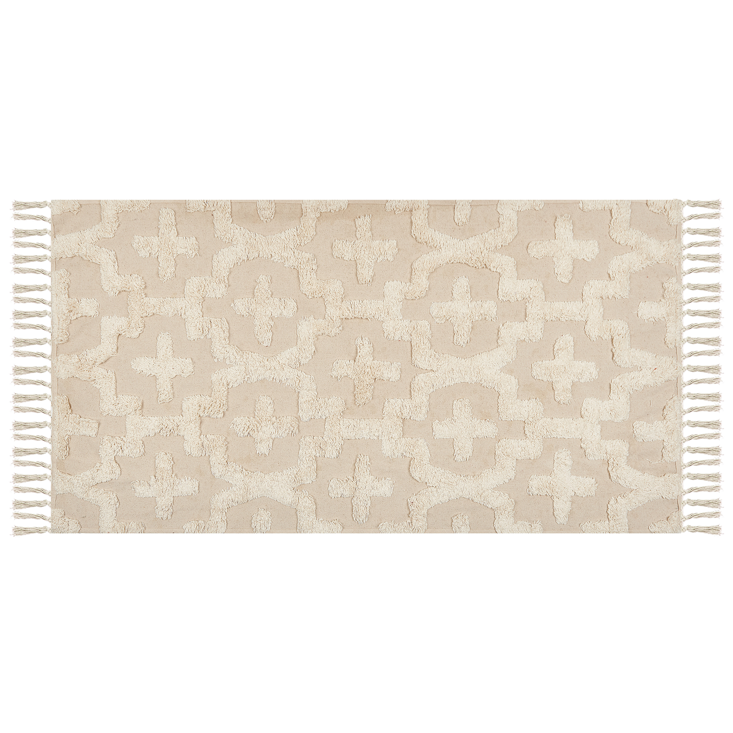 Teppich Baumwolle hellbeige 80 x 150 cm geometrisches Muster Kurzflor ITANAGAR