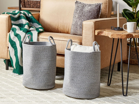 Textilkorb Baumwolle grau ⌀ 34 cm 2er Set SARYK