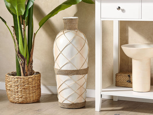 Terrakotta Dekovase 62 cm Beige Weiss ROKAN