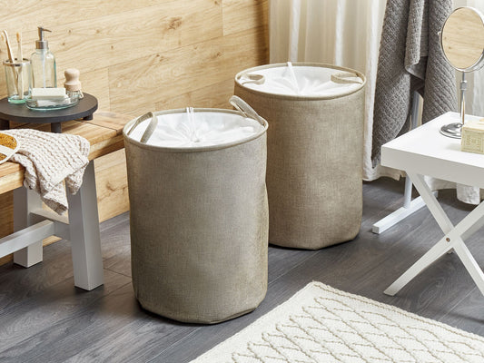Textilkorb mit Kordelzug beige 2er Set SAMTI