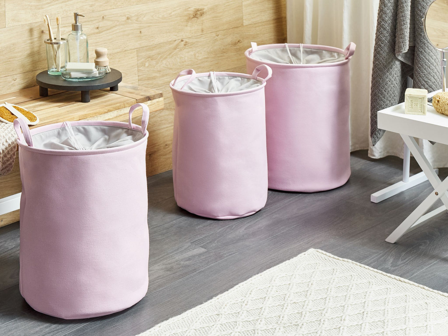 Textilkorb mit Kordelzug rosa 3er Set ARCHA