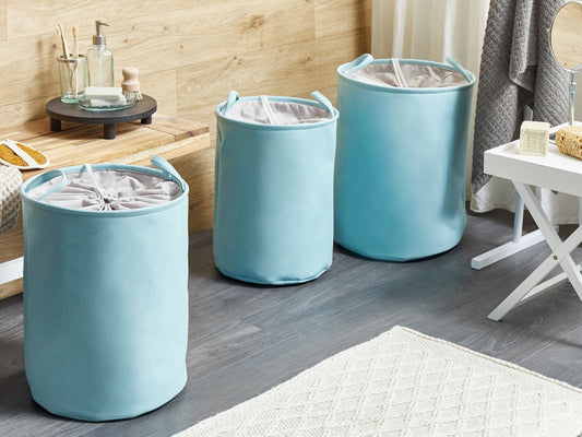 Textilkorb mit Kordelzug hellblau 3er Set ARCHA