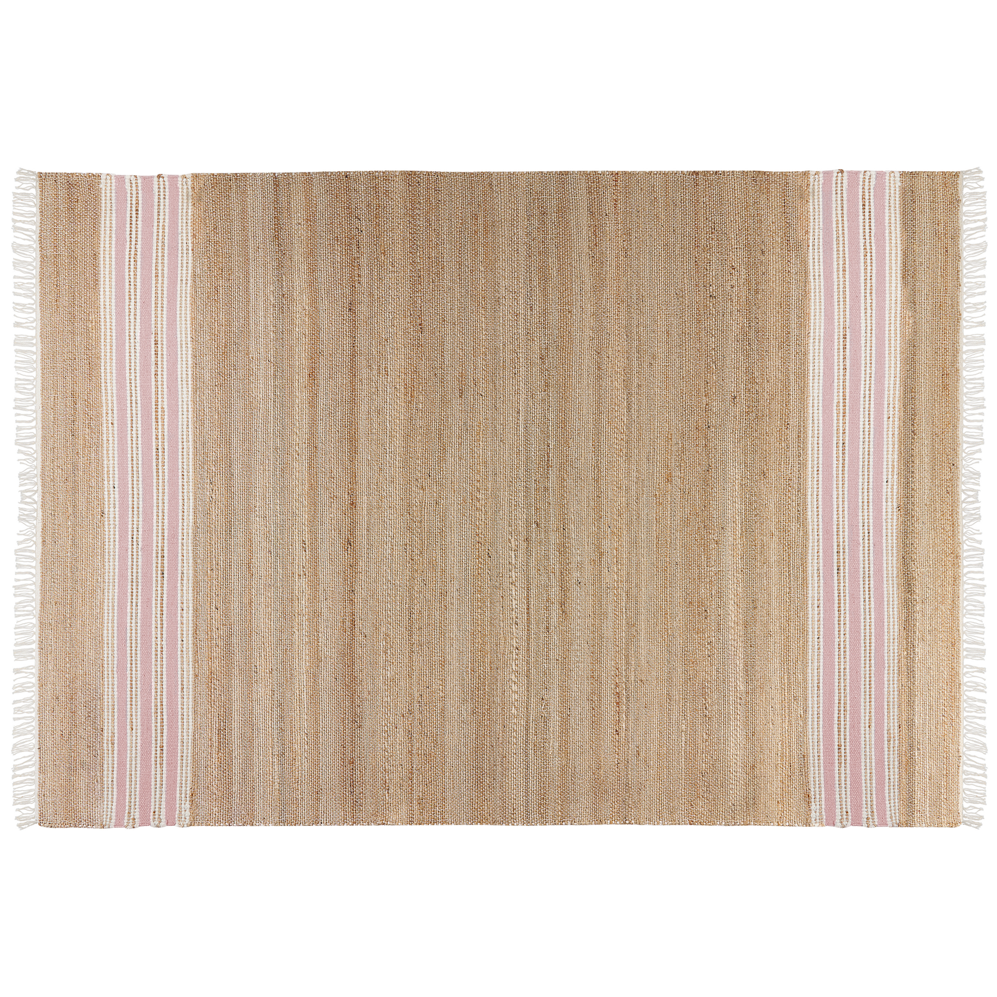 Teppich Jute beige / pastellrosa 160 x 230 cm Streifenmuster Kurzflor zweiseitig MIRZA
