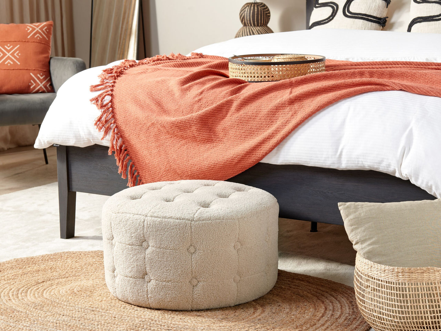 Pouf Bouclé ⌀ 55 cm beige TAMPA