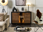 Sideboard heller Holzfarbton/schwarz 2 Türen LED Licht MARANA