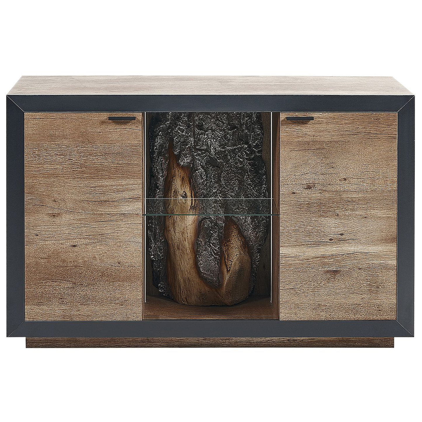 Sideboard heller Holzfarbton/schwarz 2 Türen LED Licht MARANA