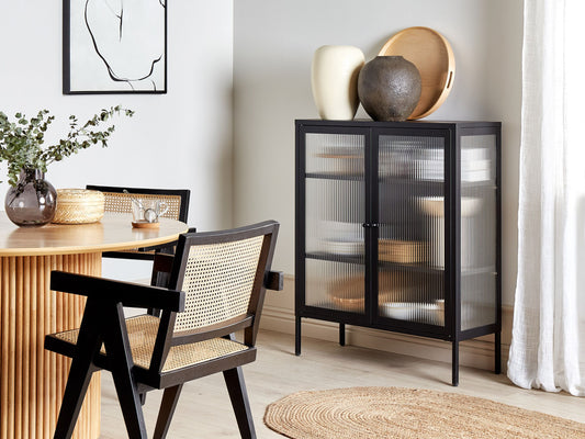 Vitrine mit Glastüren LERRYN Metall 90 cm Schwarz