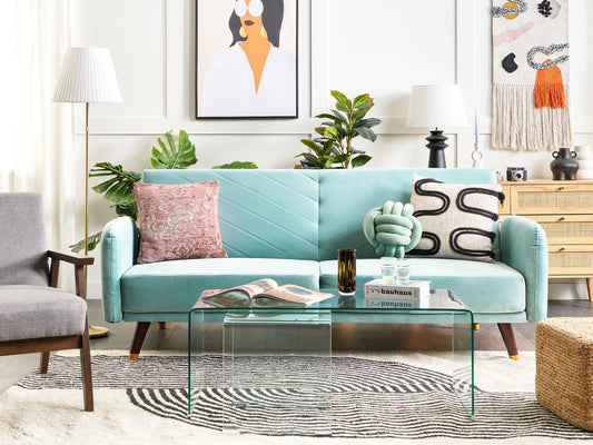 3-Sitzer Schlafsofa Samtstoff hellblau SENJA