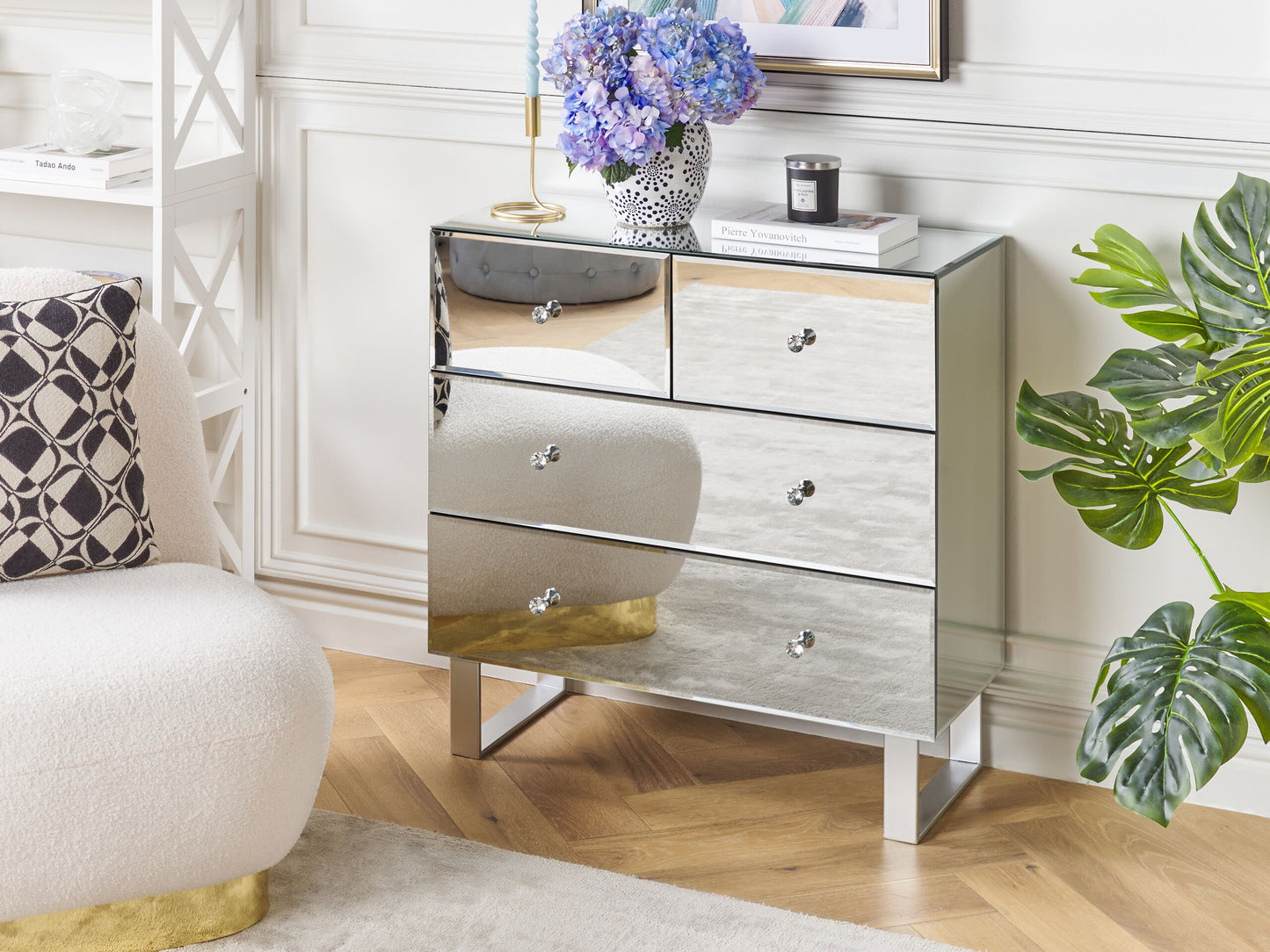 Kommode mit 5 Schubladen NESLE 80 cm Spiegeleffekt Silber