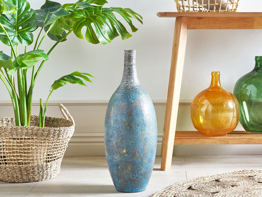 Terrakotta Dekovase 60 cm Blau Silber PIREUS