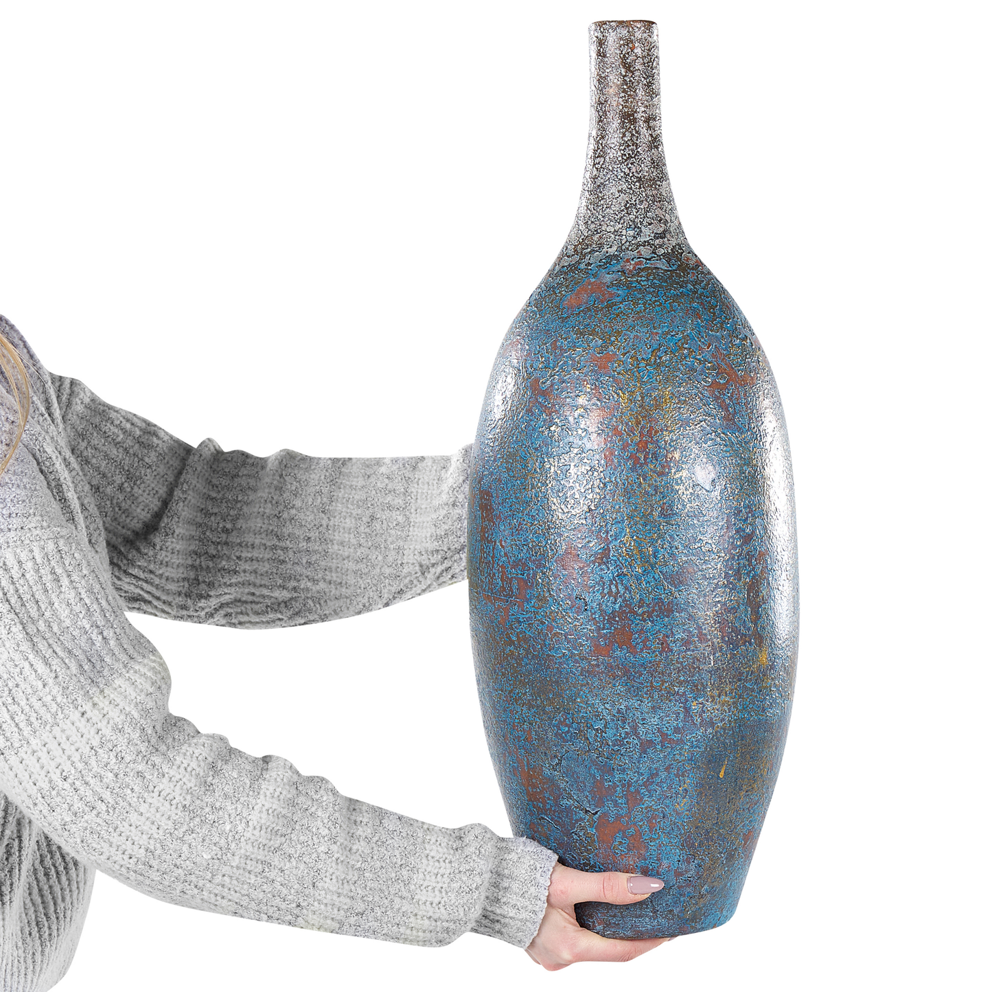 Terrakotta Dekovase 60 cm Blau Silber PIREUS