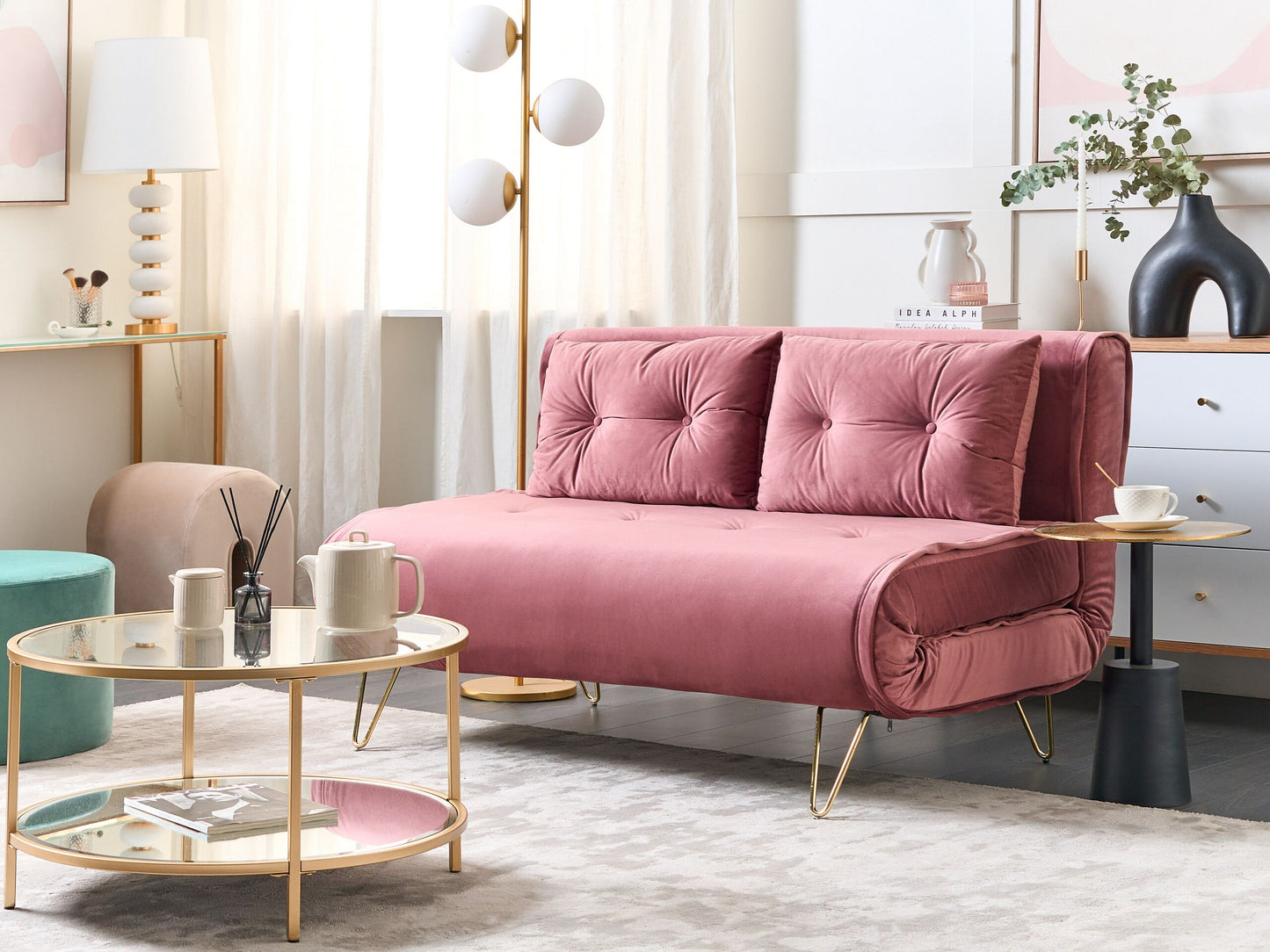 2-Sitzer Schlafsofa Samtstoff rosa VESTFOLD