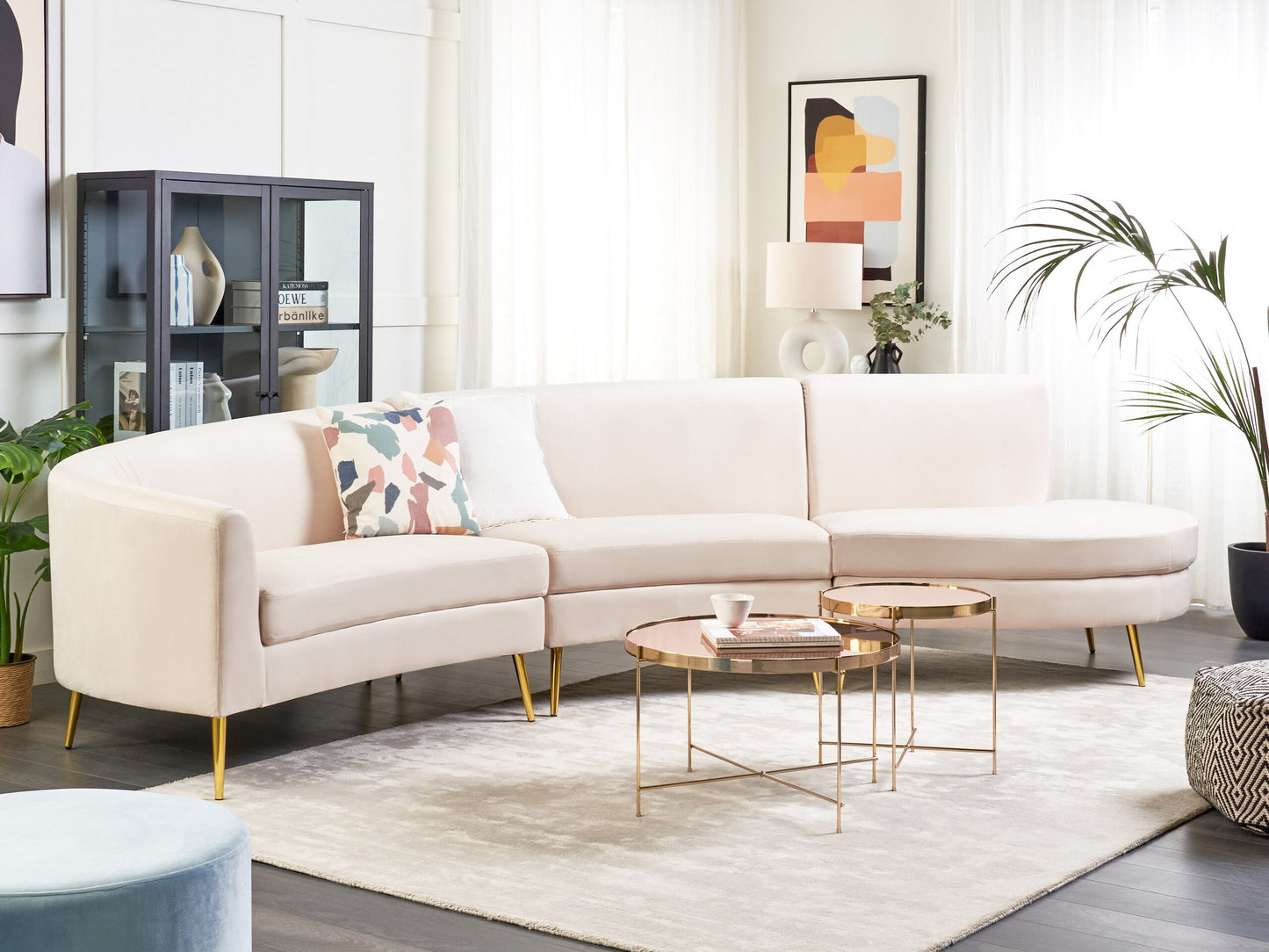 Sofa Samtstoff hellbeige geschwungene Form 4-Sitzer MOSS
