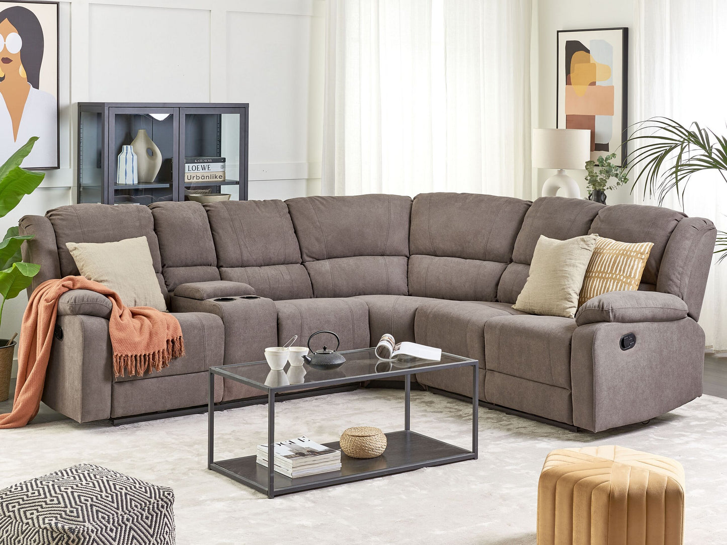 5-Sitzer Ecksofa Stoff manuell verstellbar taupe ROKKE