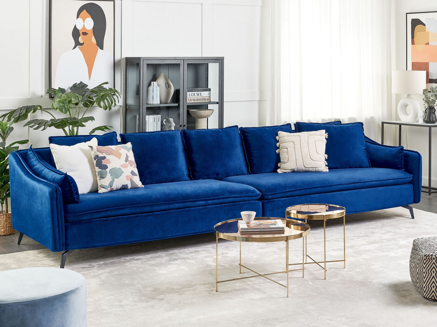 4-Sitzer Sofa Samtstoff marineblau / schwarz AURE