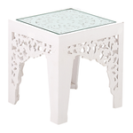 Beistelltisch 2er Set Glas weiss quadratisch AMADPUR