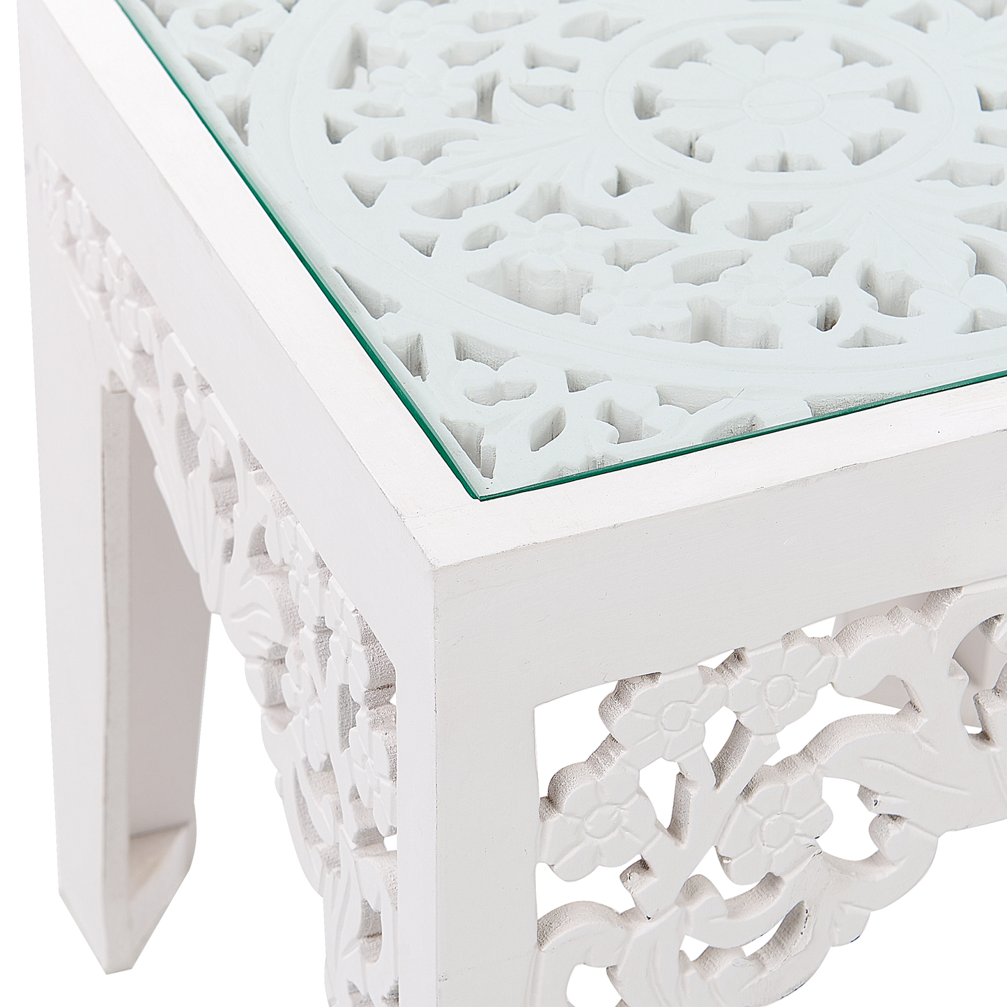 Beistelltisch 2er Set Glas weiss quadratisch AMADPUR