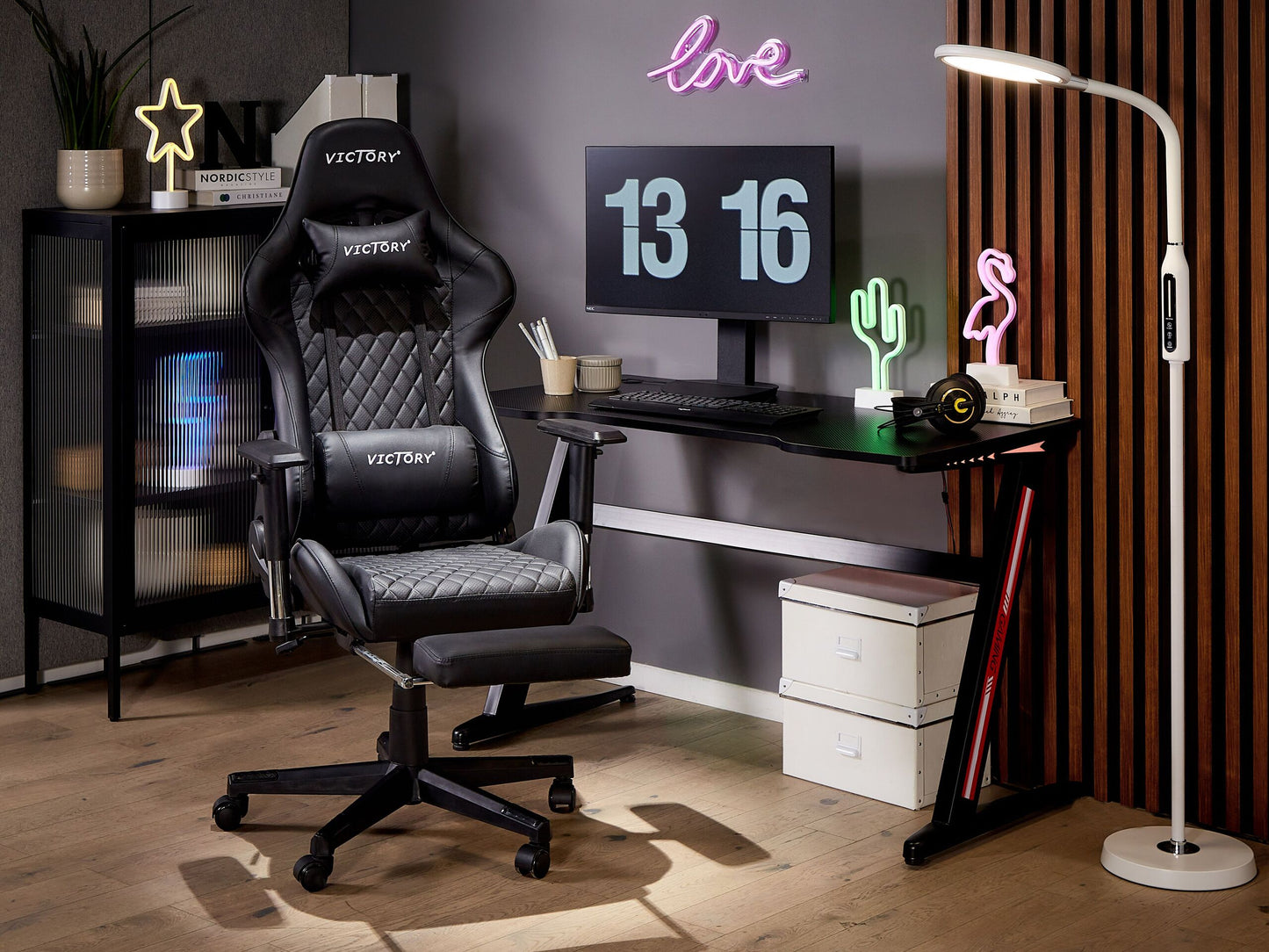 Gaming Stuhl drehbar VICTORY Kunstleder Schwarz