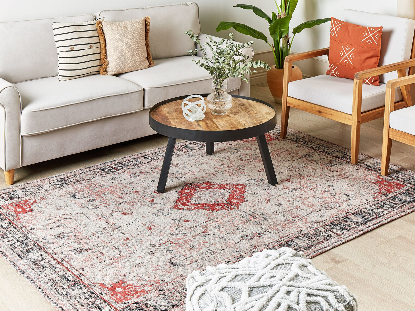 Teppich Baumwolle rot / beige 160 x 230 cm orientalisches Muster Kurzflor ATTERA