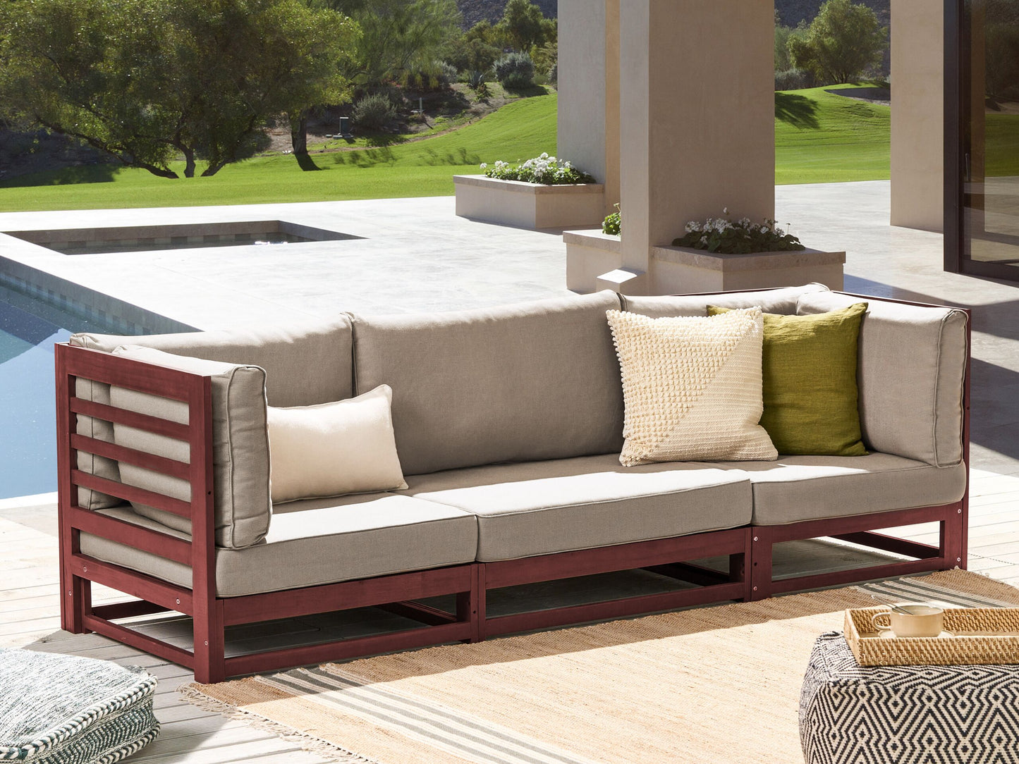 Gartensofa 3-Sitzer TRANI modular zertifiziertes Akazienholz Dunkelrot